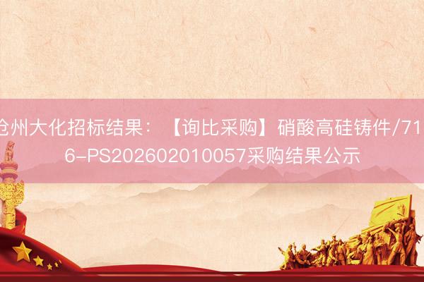 沧州大化招标结果：【询比采购】硝酸高硅铸件/7126-PS202602010057采购结果公示