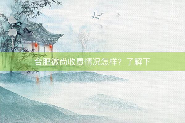 合肥徽尚收费情况怎样？了解下