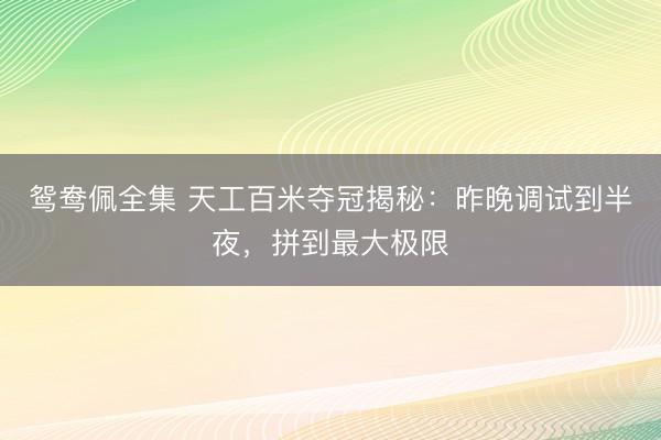 鸳鸯佩全集 天工百米夺冠揭秘：昨晚调试到半夜，拼到最大极限