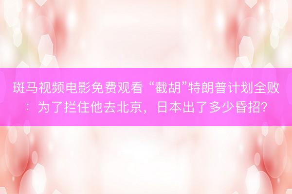 斑马视频电影免费观看 “截胡”特朗普计划全败：为了拦住他去北京，日本出了多少昏招？
