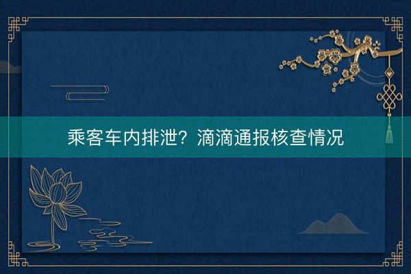 乘客车内排泄？滴滴通报核查情况