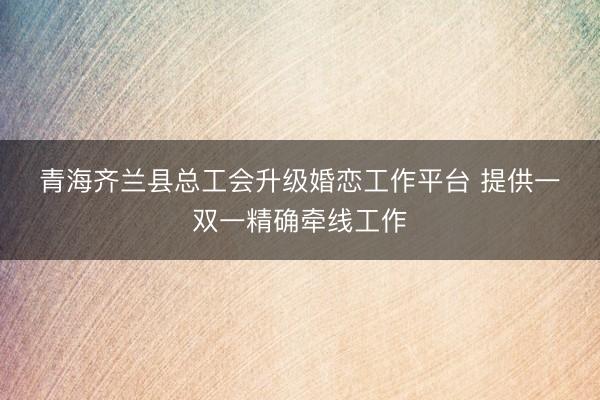 青海齐兰县总工会升级婚恋工作平台&amp;#32;提供一双一精确牵线工作