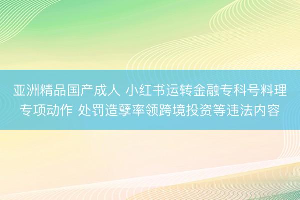 亚洲精品国产成人 小红书运转金融专科号料理专项动作 处罚造孽率领跨境投资等违法内容