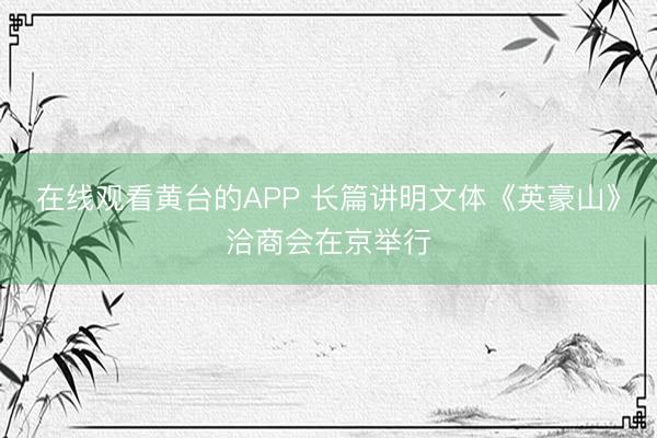 在线观看黄台的APP 长篇讲明文体《英豪山》洽商会在京举行