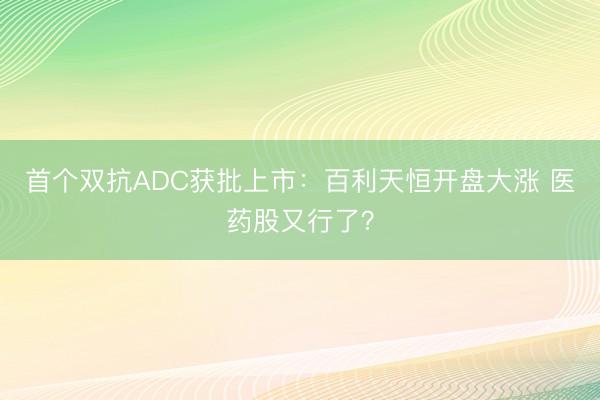 首个双抗ADC获批上市：百利天恒开盘大涨 医药股又行了？
